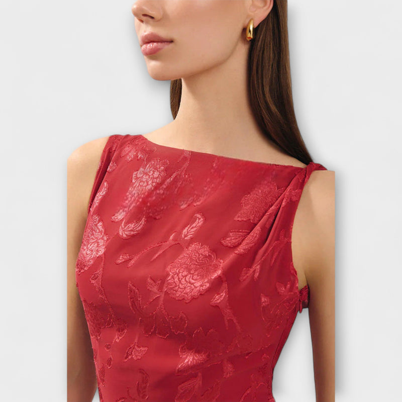 Opal - Elegant rygglös snörning jacquard maxiklänning