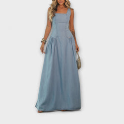Lux - Denim Blå Off-Shoulder Klänning