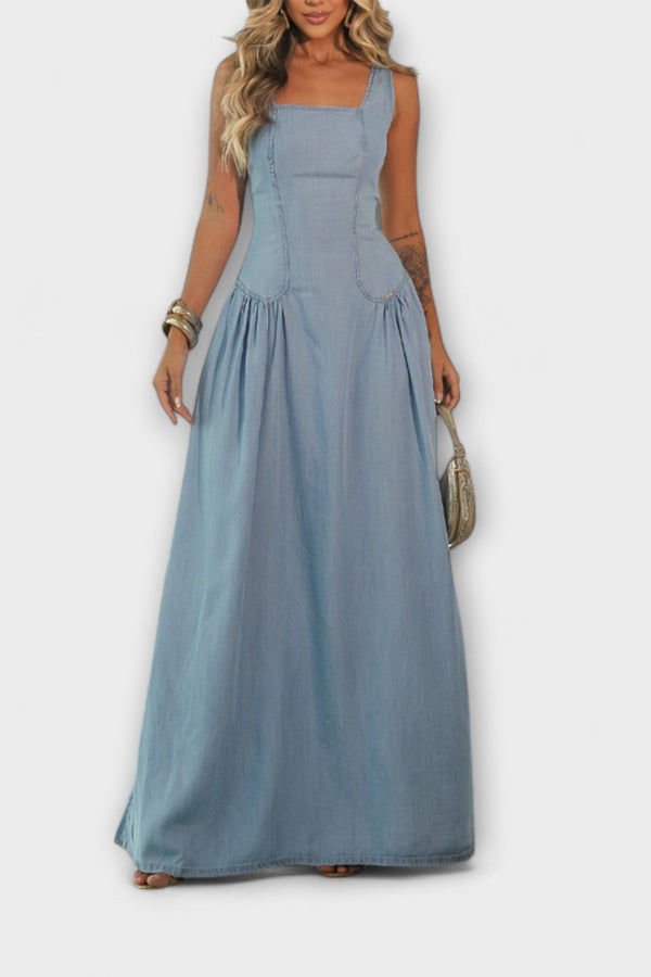 Lux - Denim Blå Off-Shoulder Klänning
