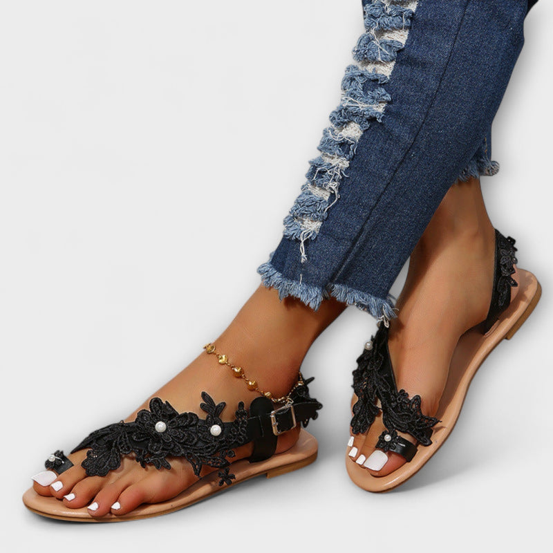Boho - Bekväma sandaler med blommor och ankelrem