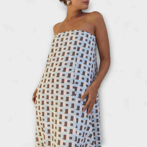 Hasel - Unik geometrisk Off-Shoulder Maxi-Klänning