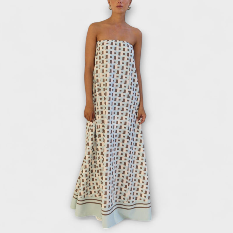 Hasel - Unik geometrisk Off-Shoulder Maxi-Klänning
