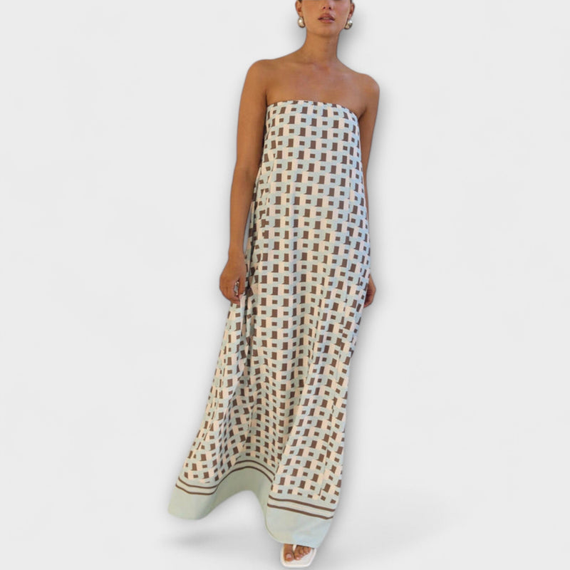 Hasel - Unik geometrisk Off-Shoulder Maxi-Klänning