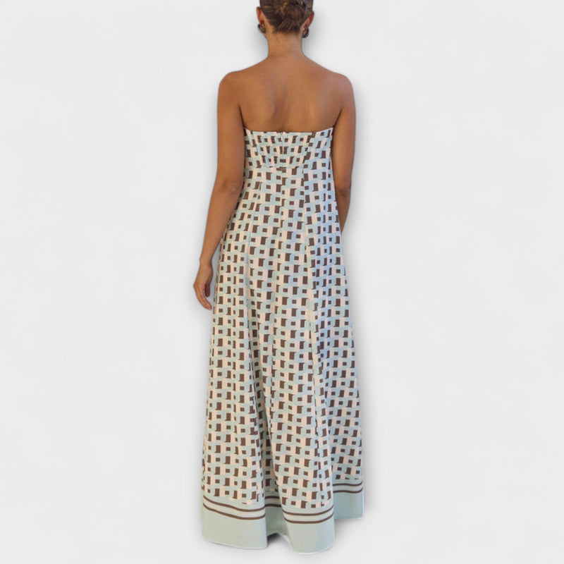 Hasel - Unik geometrisk Off-Shoulder Maxi-Klänning