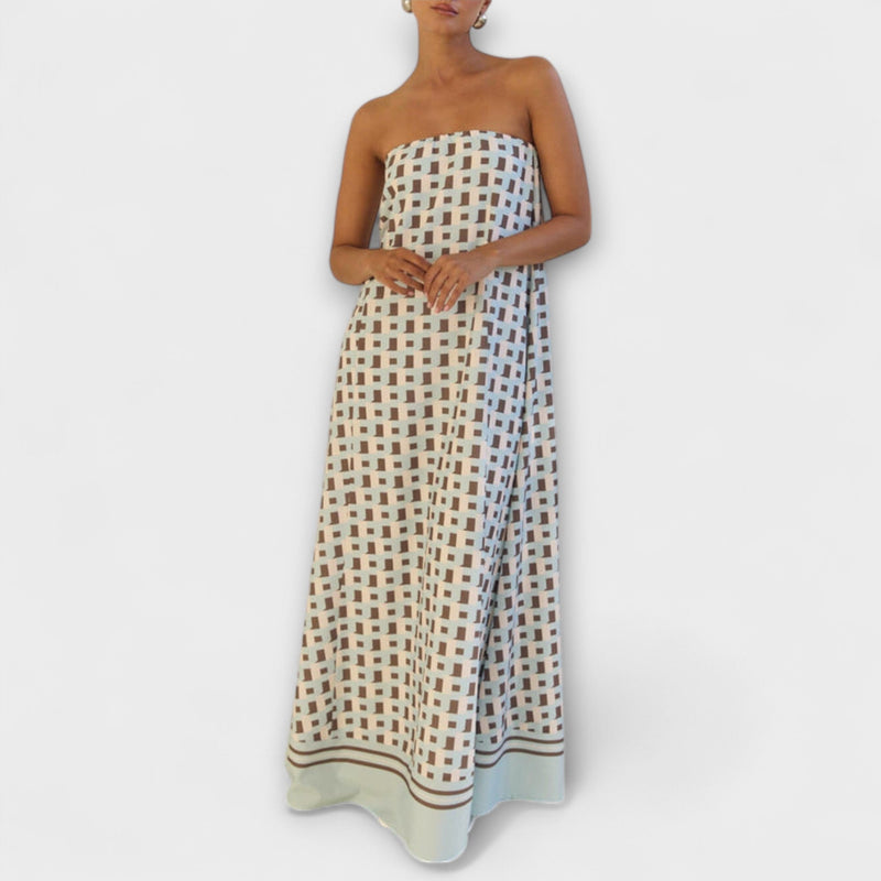 Hasel - Unik geometrisk Off-Shoulder Maxi-Klänning