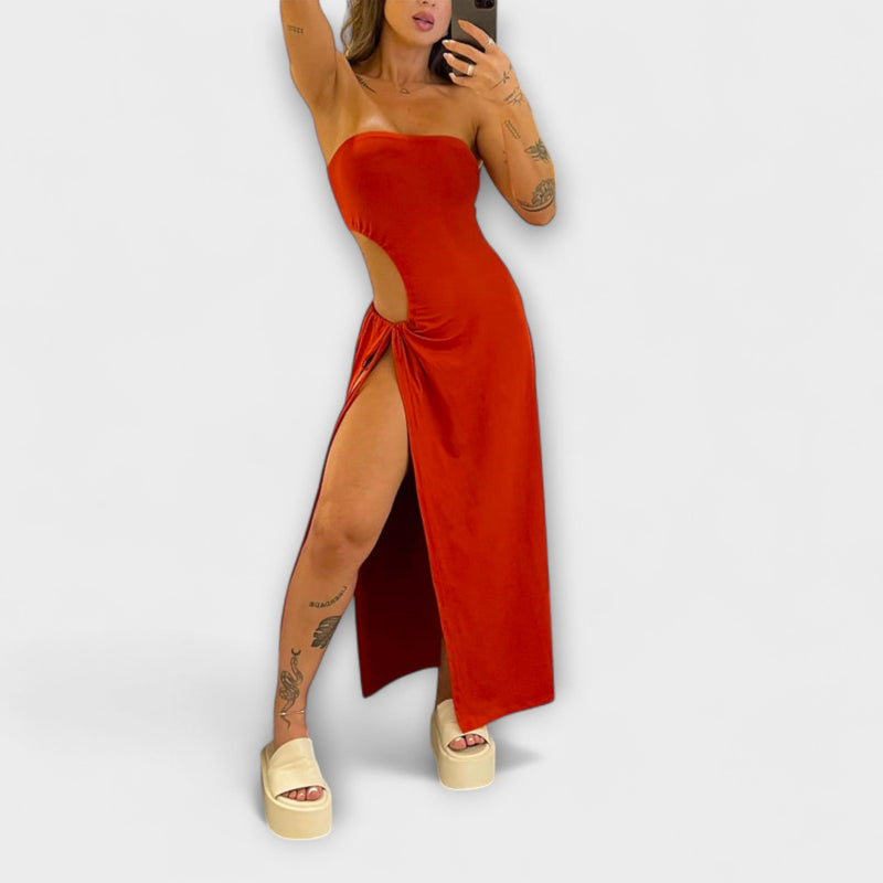 Winona - Bandeau-Tie Bodysuit-Klänning med Sidslitsar