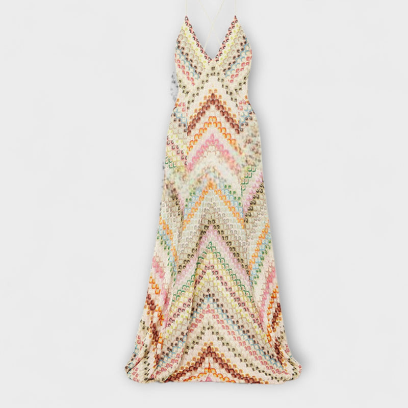 Remi - Missoni Färgglad Fiskbensmönster Maxiklänning