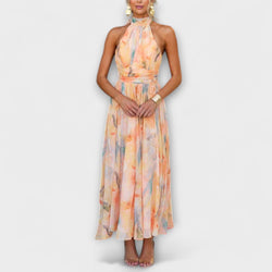Halter-Neck Aquarelltryck Maxi Klänning