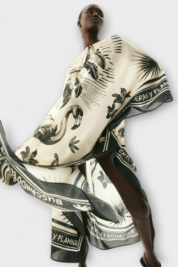 Melissa - Extra stort flamingotryck kaftan maxiklänning
