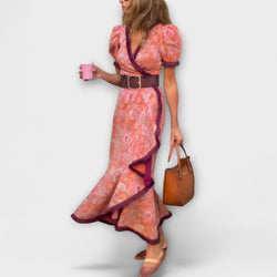Elegant Rosa Maxi-Klänning med Korta Ärmar