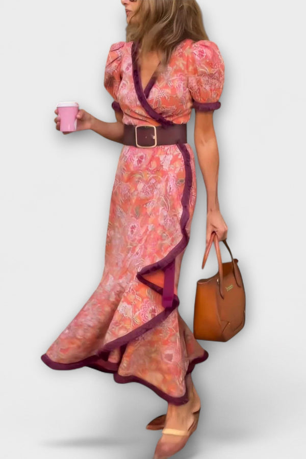 Elegant Rosa Maxi-Klänning med Korta Ärmar