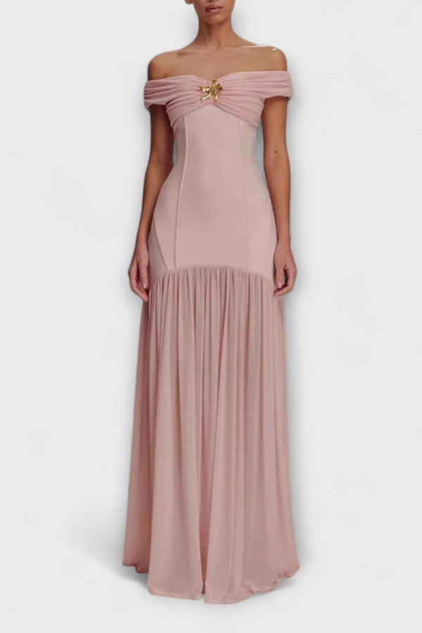 Maelie - Snyggt strapless bodycon maxiklänning med blommiga detaljer