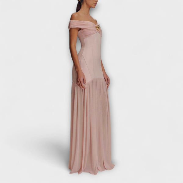 Maelie - Snyggt strapless bodycon maxiklänning med blommiga detaljer
