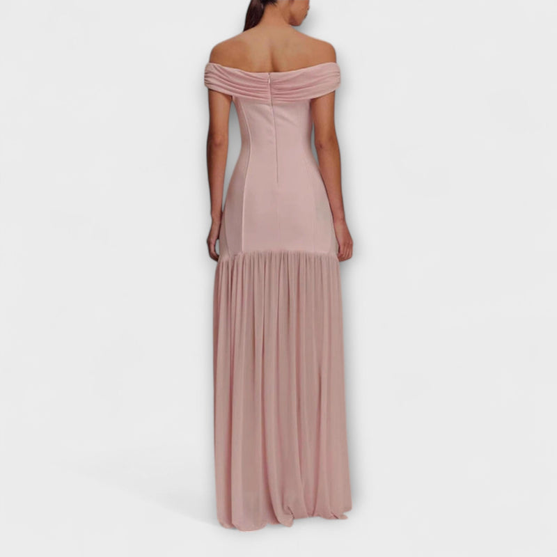 Maelie - Snyggt strapless bodycon maxiklänning med blommiga detaljer