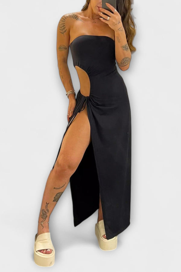 Winona - Bandeau-Tie Bodysuit-Klänning med Sidslitsar
