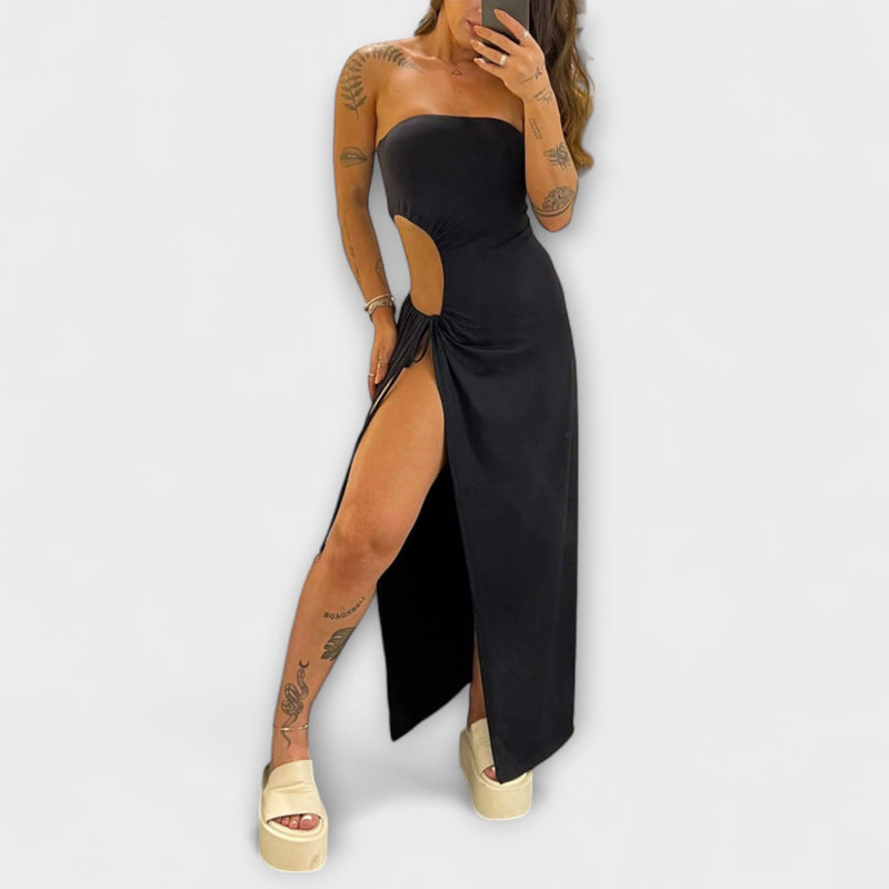 Winona - Bandeau-Tie Bodysuit-Klänning med Sidslitsar