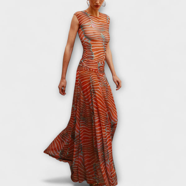 Phoenix - Glittrande Våg-Mesh-Bodysuit