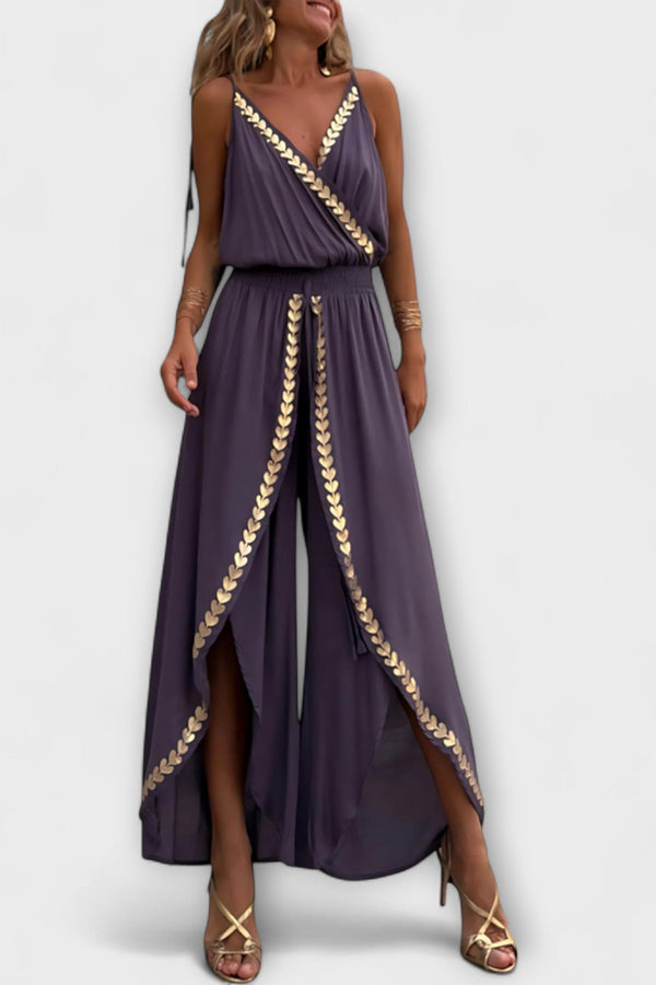 Angela - Donatila V-ringad jumpsuit med broderi och öppna ben