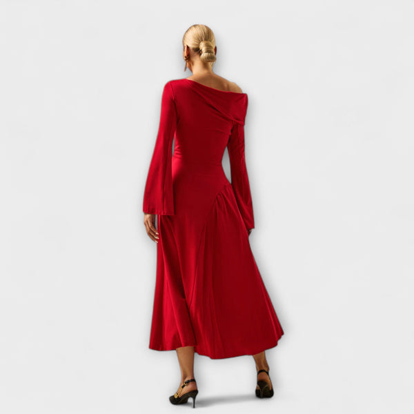 Willa - Off-Shoulder Midi-Klänning med rynkade ballärmar