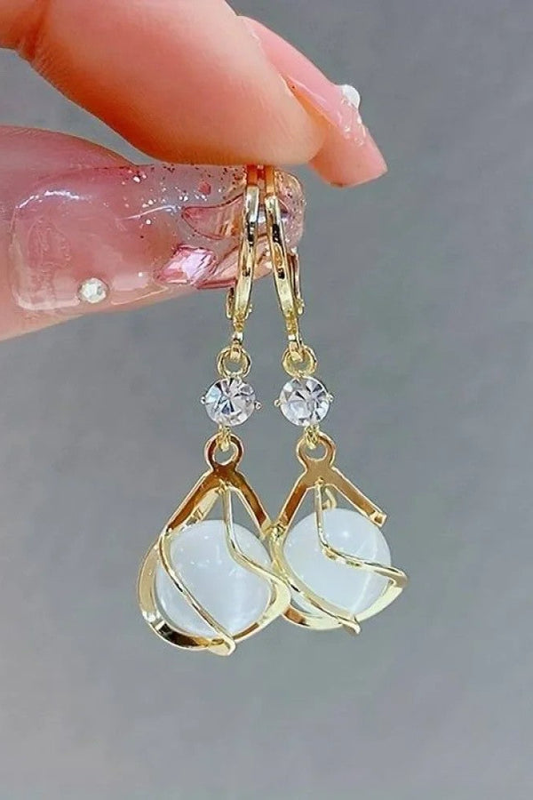 Antik Vit Opal Guld Drop Örhängen