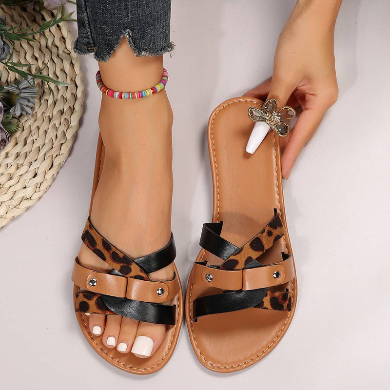 Leopard Kreuzriemen Sandaler