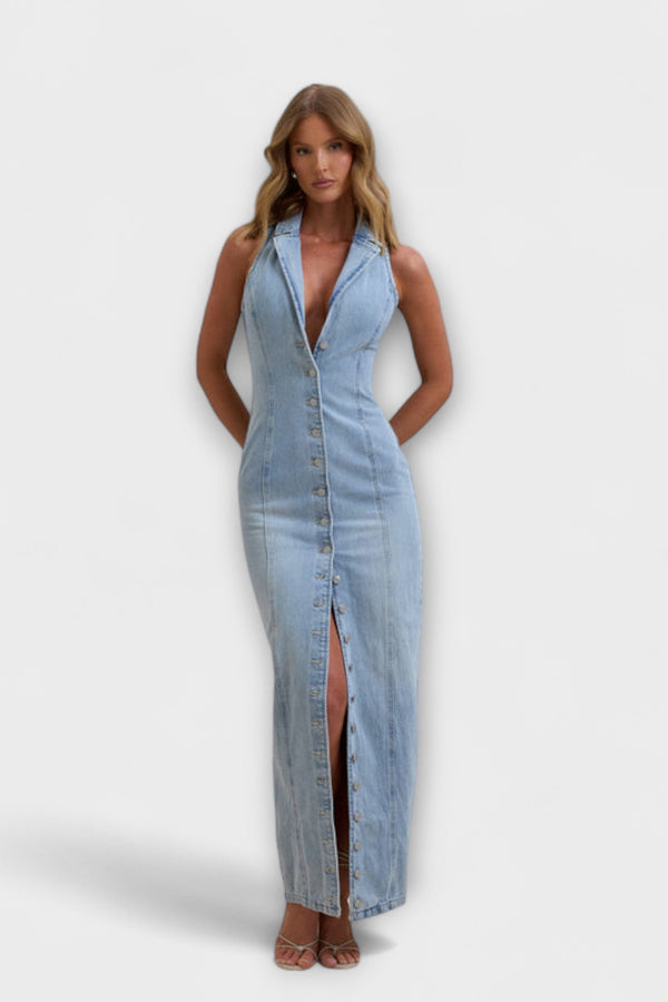 Lacey - Mid Wash Denim Maxiklänning