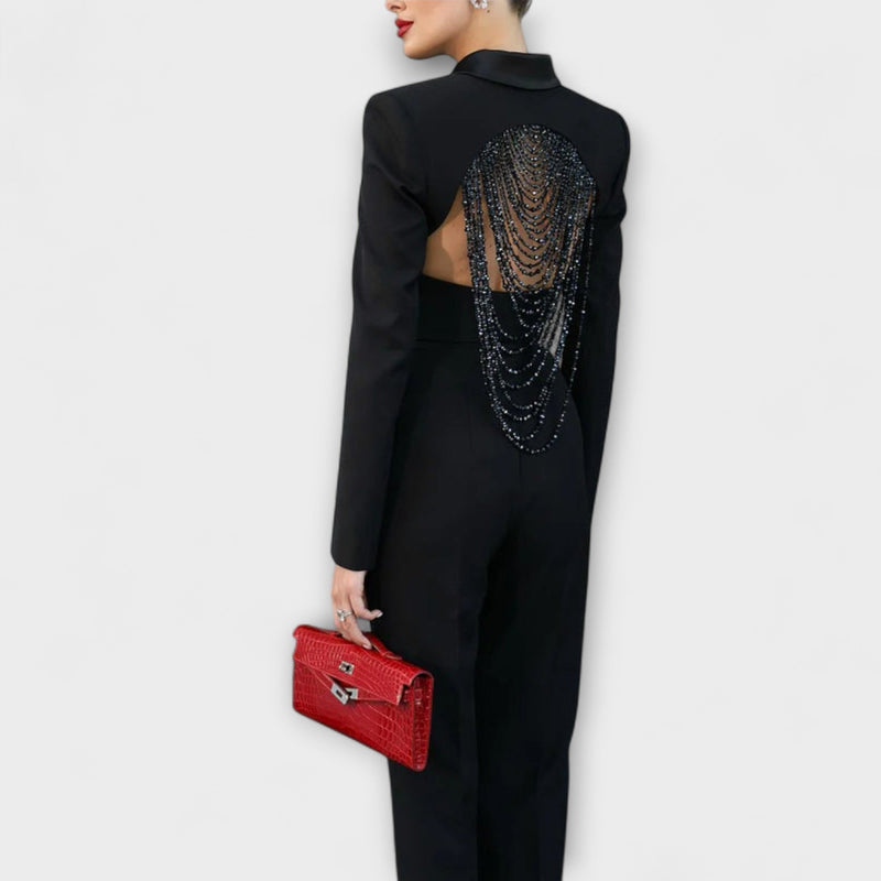 Noa - Svart Blazer Set med Pärldekoration och Rygglös Design