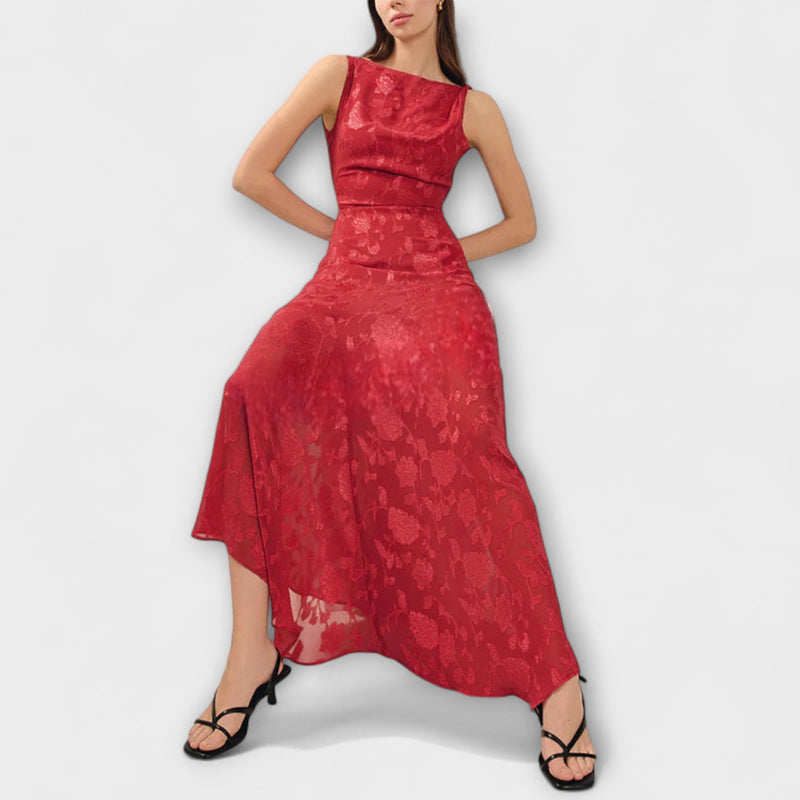 Opal - Elegant rygglös snörning jacquard maxiklänning