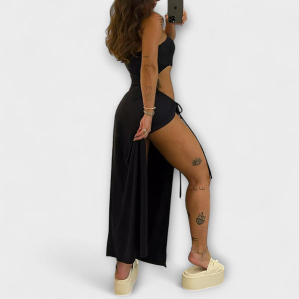 Winona - Bandeau-Tie Bodysuit-Klänning med Sidslitsar