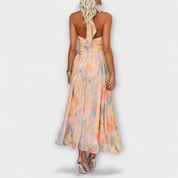 Halter-Neck Aquarelltryck Maxi Klänning