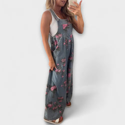 Bethany - Blommönster Vid Denim Hängselbyxor