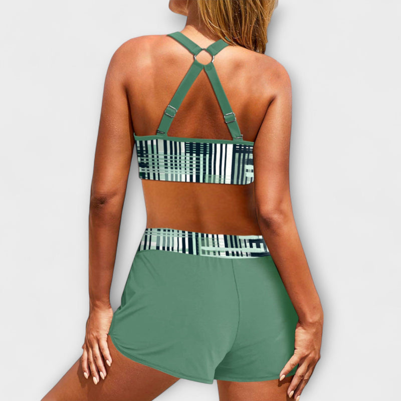 Janelle - Ribbad Bikini med Hög Midja