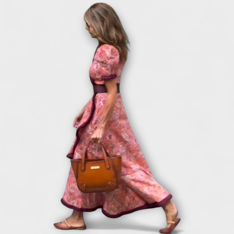 Elegant Rosa Maxi-Klänning med Korta Ärmar