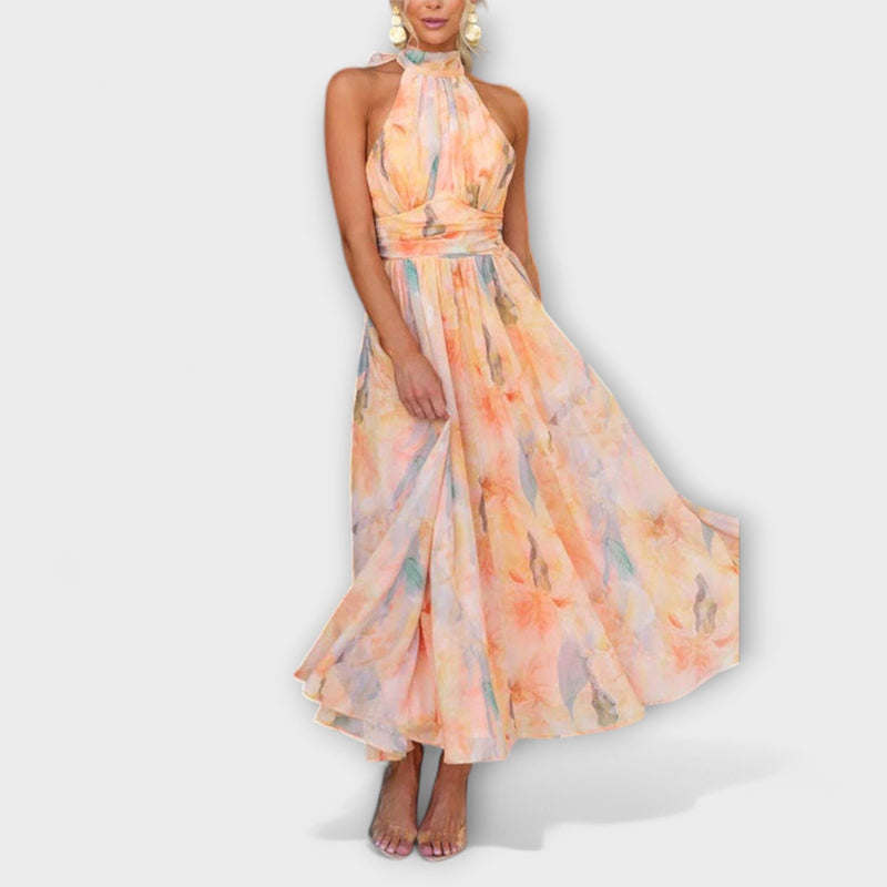 Halter-Neck Aquarelltryck Maxi Klänning