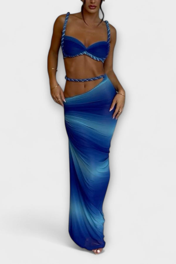 Jane - Stilig Gradient Fläta Crop Top & Overskirt Duo