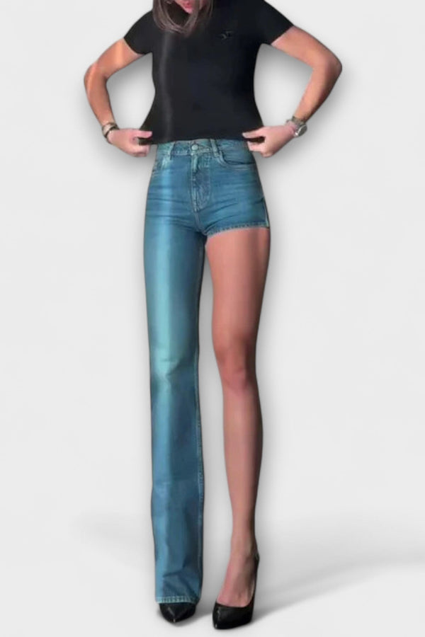Astra - Trendiga asymmetriska denimshorts med en axelrem