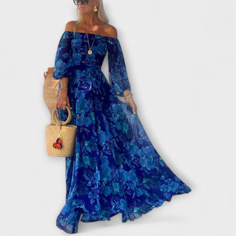 Juniper - Blommig Off-Shoulder Smockad Maxiklänning