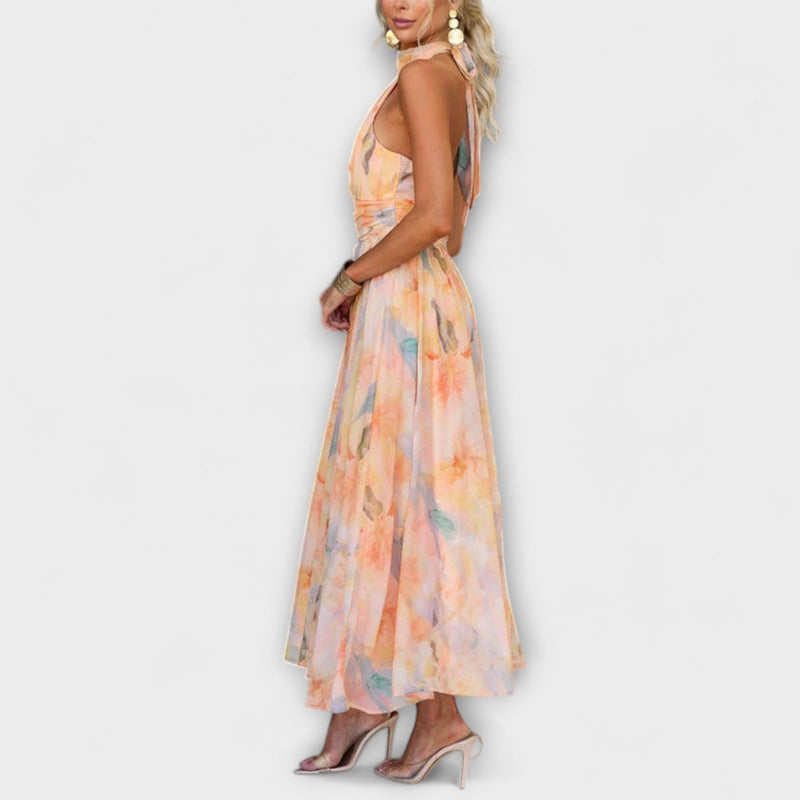 Halter-Neck Aquarelltryck Maxi Klänning