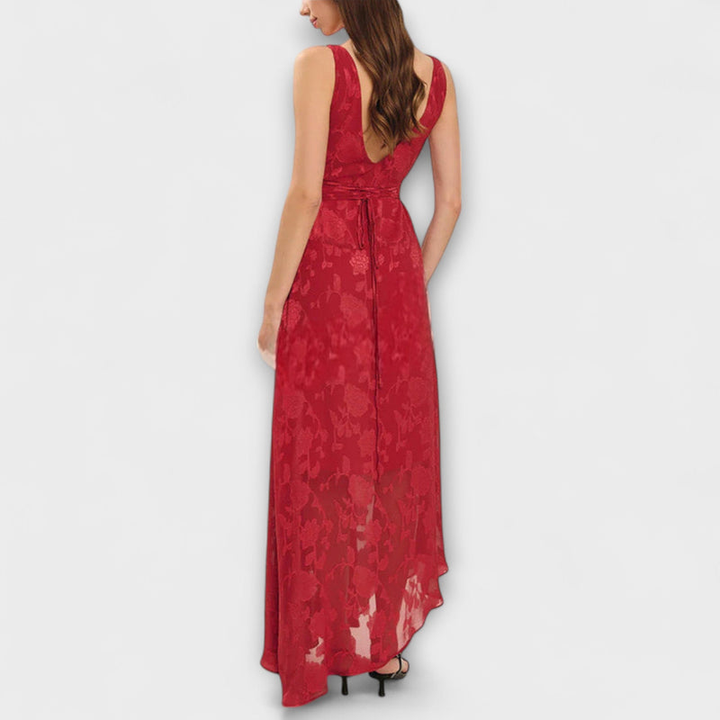 Opal - Elegant rygglös snörning jacquard maxiklänning