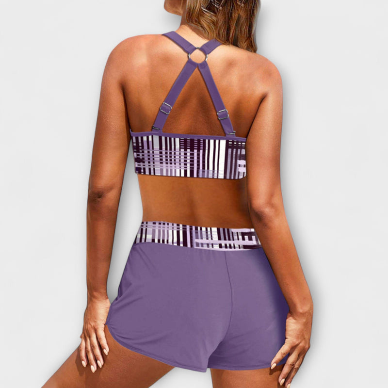 Janelle - Ribbad Bikini med Hög Midja