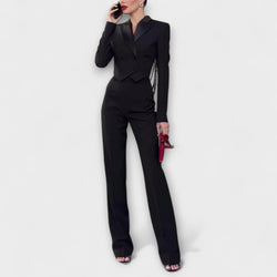 Noa - Svart Blazer Set med Pärldekoration och Rygglös Design
