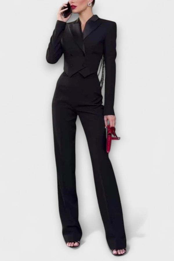 Noa - Svart Blazer Set med Pärldekoration och Rygglös Design