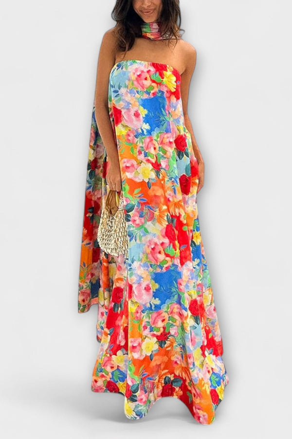 Harlow - Off-Shoulder Blommig Maxi-Klänning