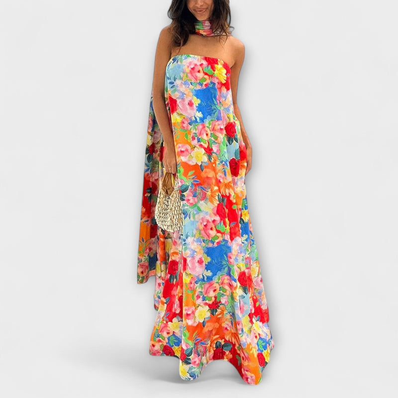Harlow - Off-Shoulder Blommig Maxi-Klänning