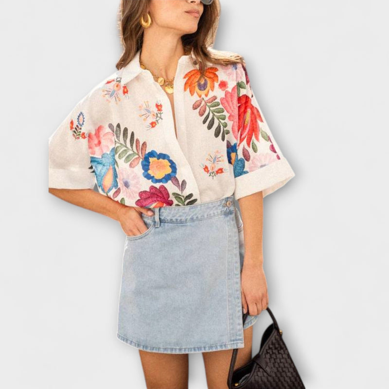 Ziva - Carla Kortärmad Skjorta med Blommönster