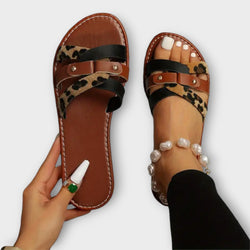Leopard Kreuzriemen Sandaler