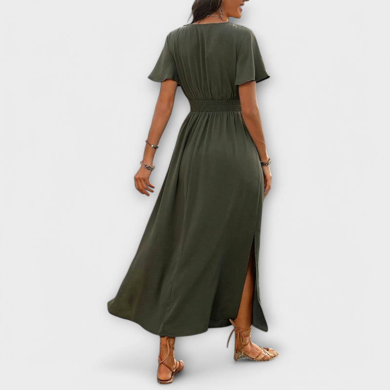 Heather - Elegant Boho Klänning med V-ringning och långa ärmar