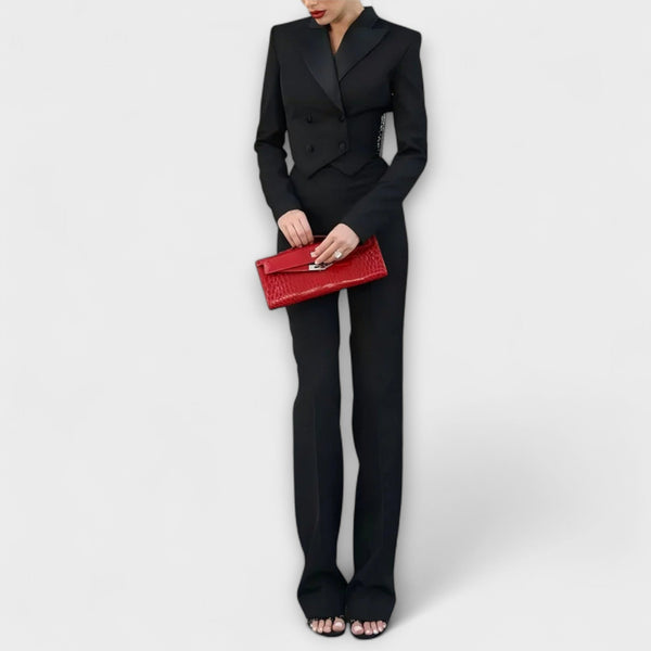 Noa - Svart Blazer Set med Pärldekoration och Rygglös Design