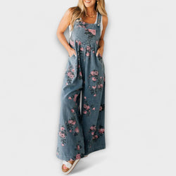 Bethany - Blommönster Vid Denim Hängselbyxor