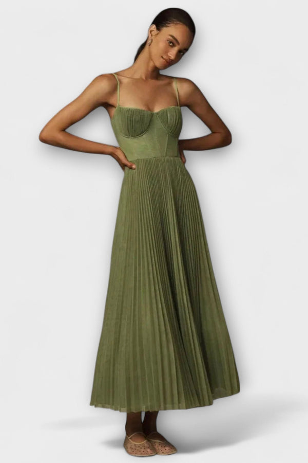 Marilyn - Faltenkjol Midi Klänning i Tyll med Bustier-design